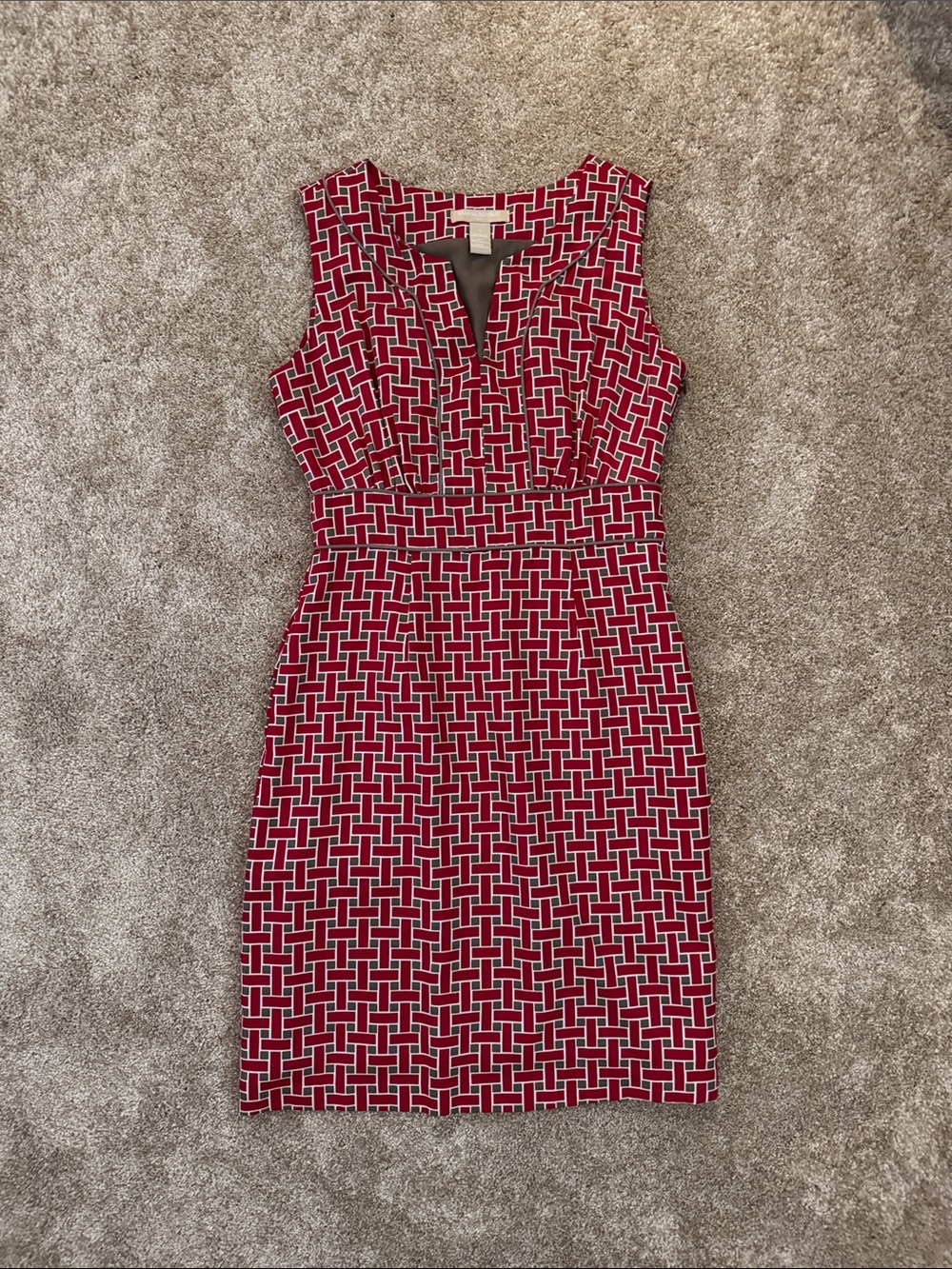 Banana Republic Factory Red Geometric Midi Sheath Dress